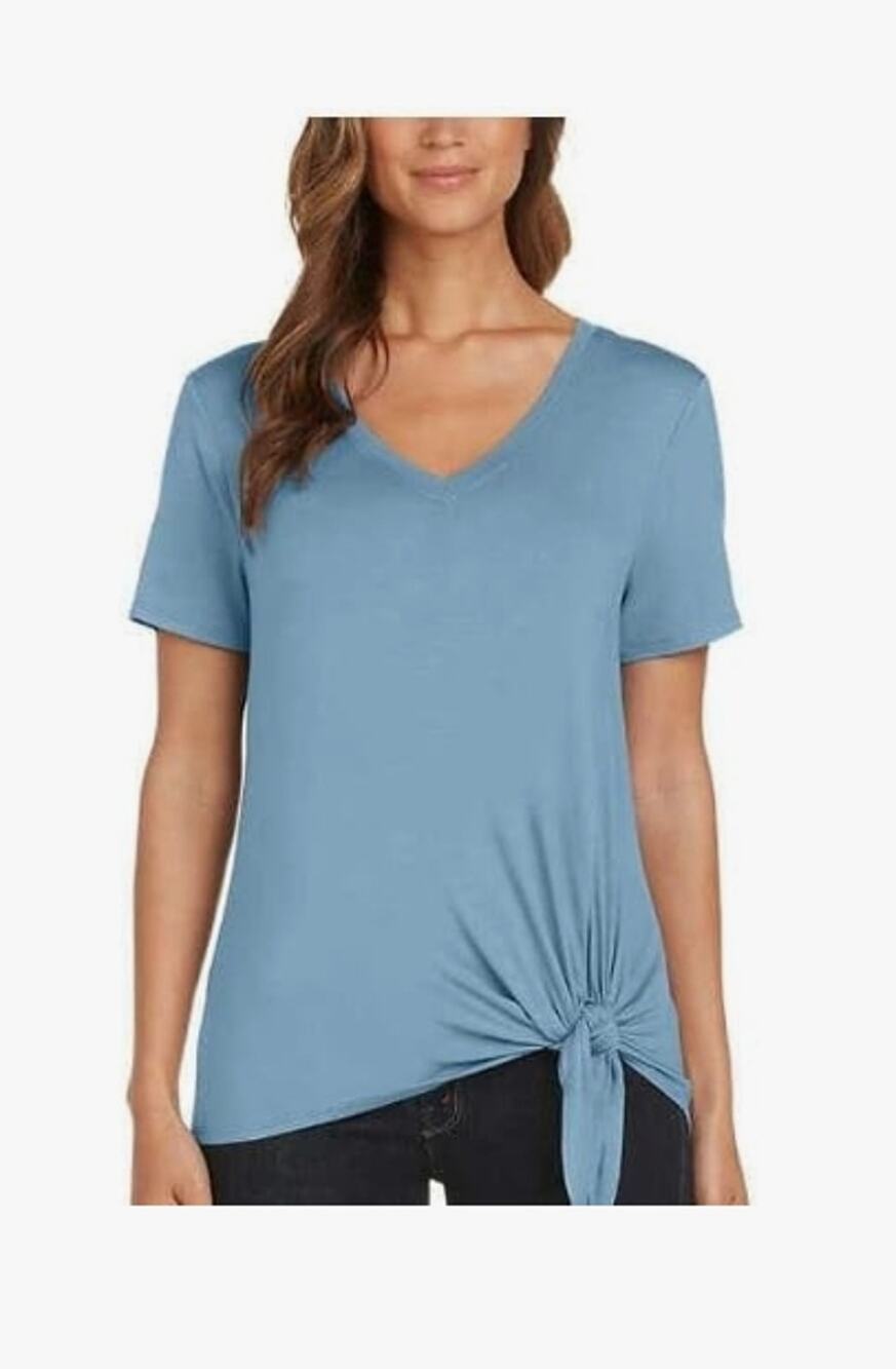 Matty Women's Short Sleeve Tie Tee - Blue
